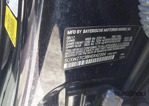 2017 BMW X3 Sdrive28I z USA, uszkodzony, nr VIN 5UXWZ7C38H0X42204